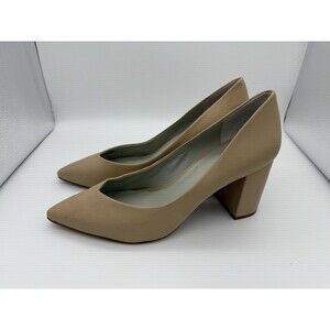1.State Leather Pumps Women 10 Beige Block 3.25" Heels Workwear Wedding Academia